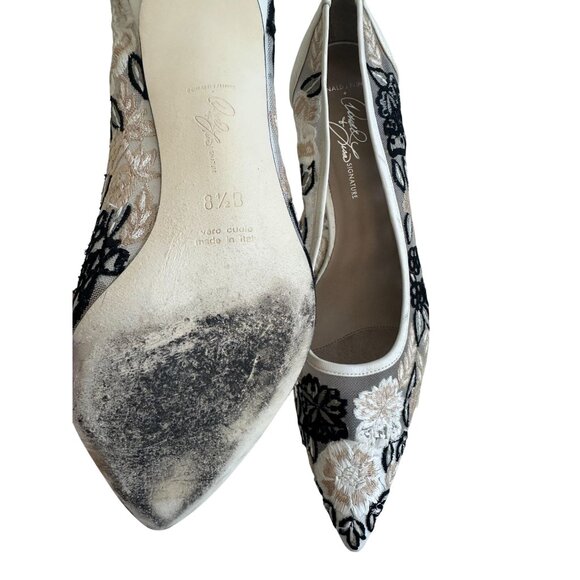 DONALD J PLINER White Floral Mesh Kitten Heels Size 8.5 - Picture 7 of 9